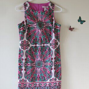 LONDON TIMES Women's Geometric Kaleidoscope Floral Cotton Shift Dress Size 4